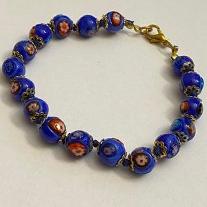 Blue Italian millifiore gold tone bracelet
